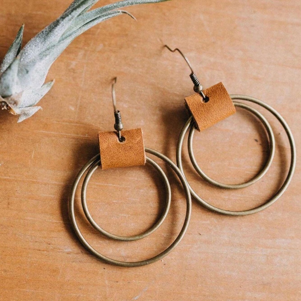 Boho Vegan Leather Hoop Earrings